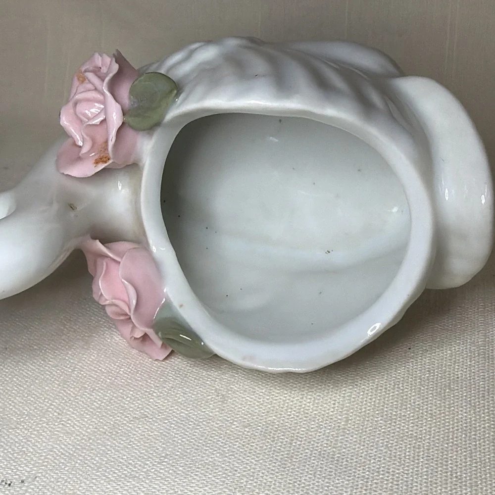Vintage Swan‎ Mini Trinket Dish With Pink Roses And Gold Accents